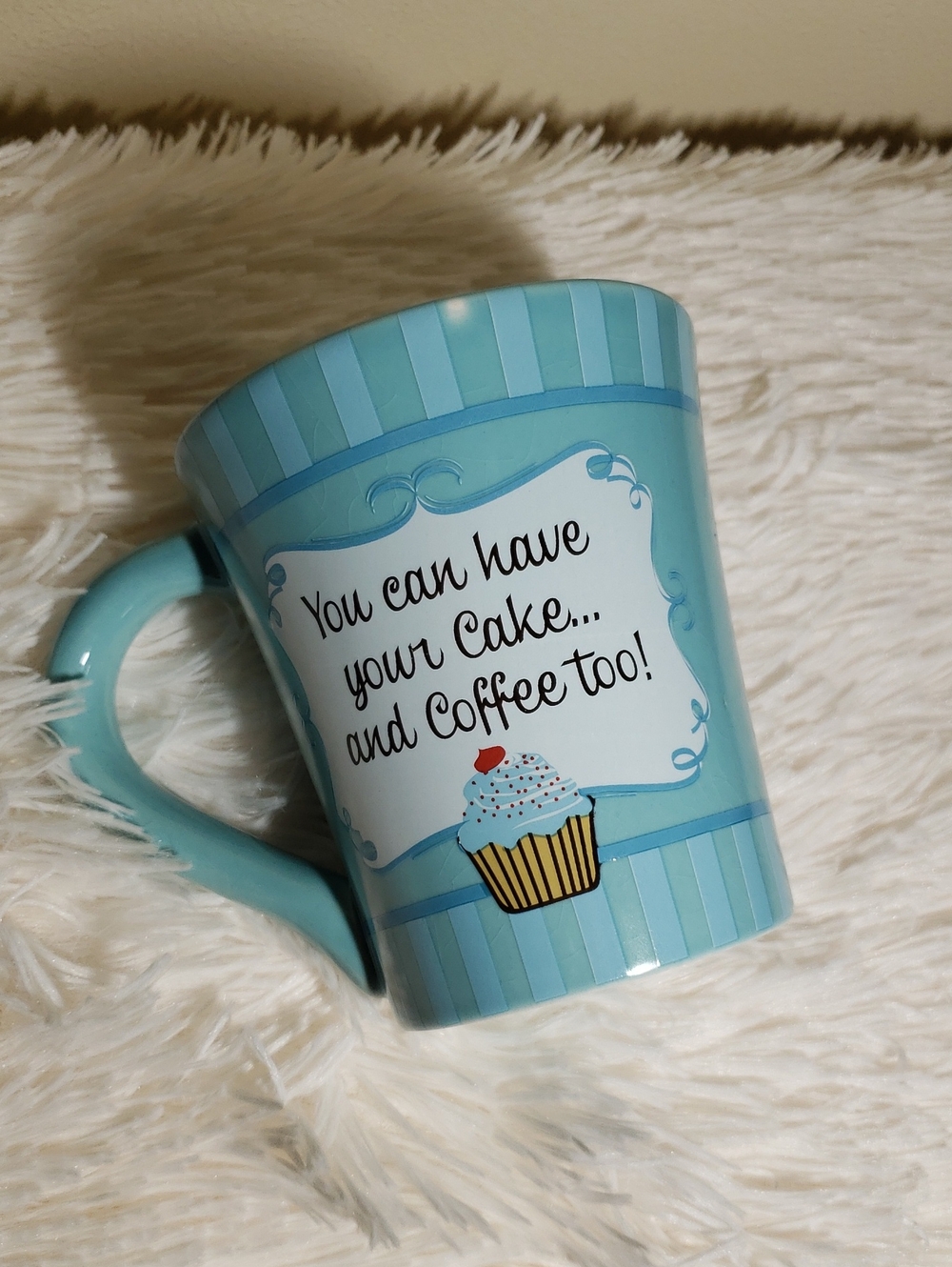 Light Blue Cupcake Coffee Mug with Playful Quote
